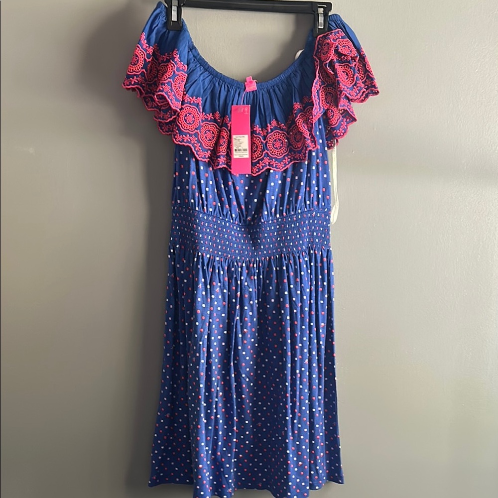 Blue and Pink Off-Shoulder Dress